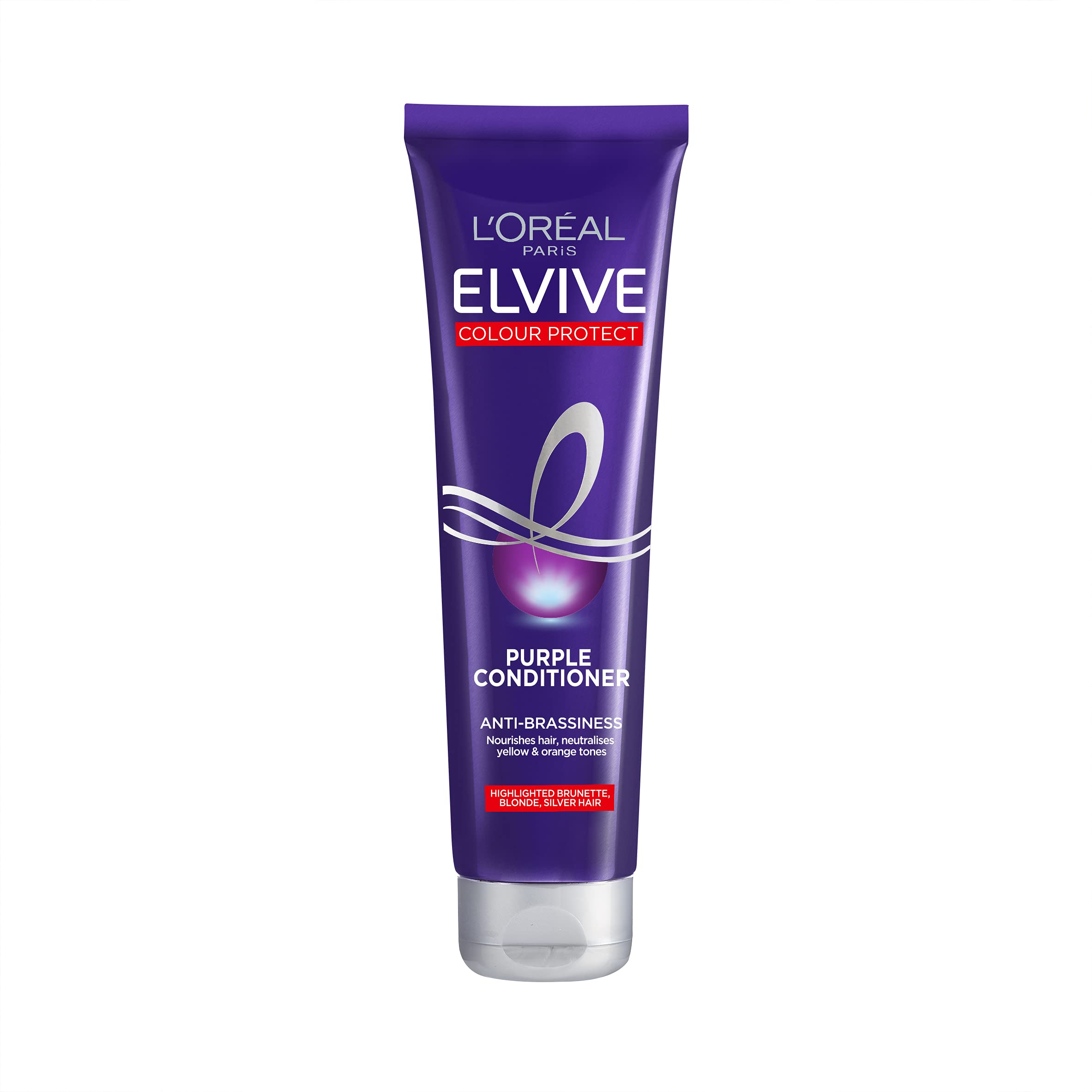L'Oreal Paris Elvive Colour Protect Anti-Brassiness Purple Conditioner, Neutralises Yellow, Orange & Brassy Tones, Nourishes Highlighted Blonde, Brunette & Grey Hair, 150ml