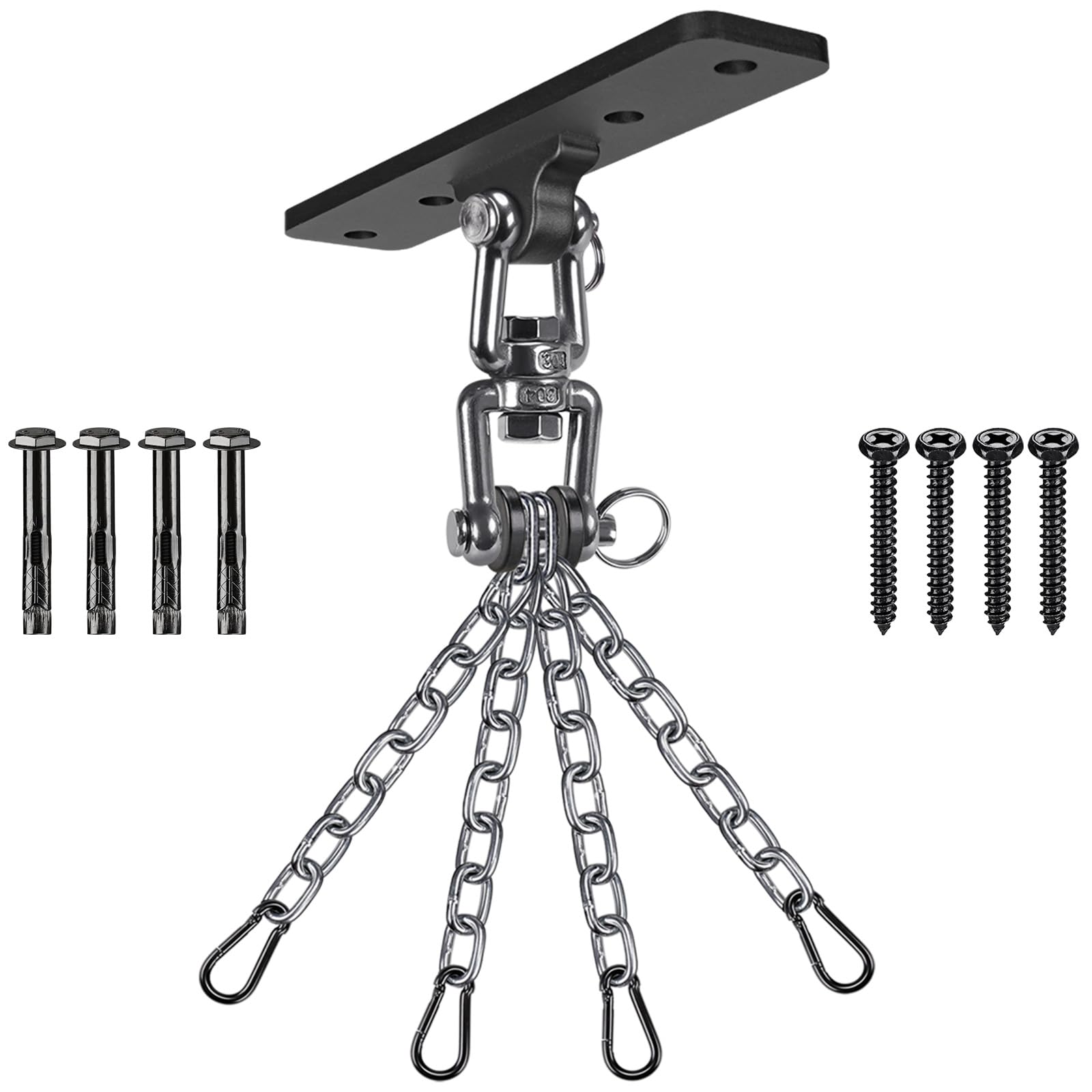 Dolibest Punching Bag Hanger, Boxing Ceiling Hook Punch Holder 4 Hole Swing Bracket 360 Swivel with 4 x 26cm Chains for Hanging Heavy Bag Hammock Chair Wood/Concrete Wall Beam Mount, up to 600lbs