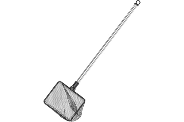 Pawfly 3 Inch Aquarium Fish Net with Telescopic Stainless Steel Handle Small Square Net with Soft Fine Mesh Sludge Food Resid