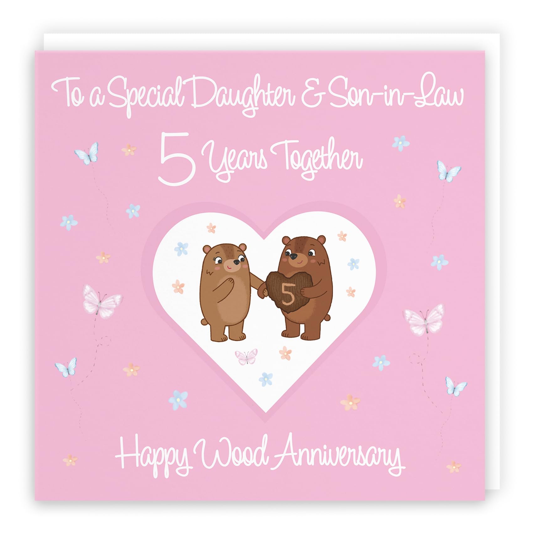 Hunts England - Large Daughter & Son-in-Law 5th Anniversary Card - 5 Years - Wood Anniversary - Romantic Meadows - Fun Card - Fifth Anniversary Card For Daughter And Son-in-Law - 210 x 210 mm