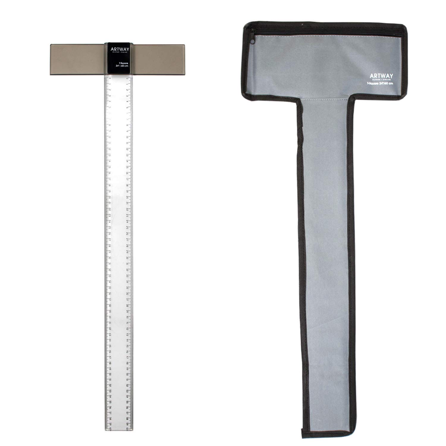 Artway Acrylic T-Square - 60cm – Ideal for Drafting/Technical Drawing/Architecture – Includes Protective Carry Case with Shoulder Strap