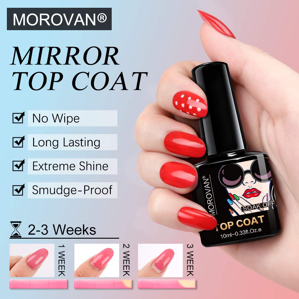 Morovan Gel Nail Polish Top Coat Base Coat Matte Top Coat Set, No Wipe Top Coat Long Lasting, Soak Off UVLED Gel(3PCS, 10ml Each Bottle) : Beauty
