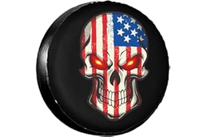 FEIONAGY American Flag Skull Patriotic Spare Tire Cover,Universal Wheel Tire Cover for Trailer, RV, SUV, Truck,Camper and Many Vehicle,Weatherproof Tire Protectors（17 inch for Diameter 31"-33"）