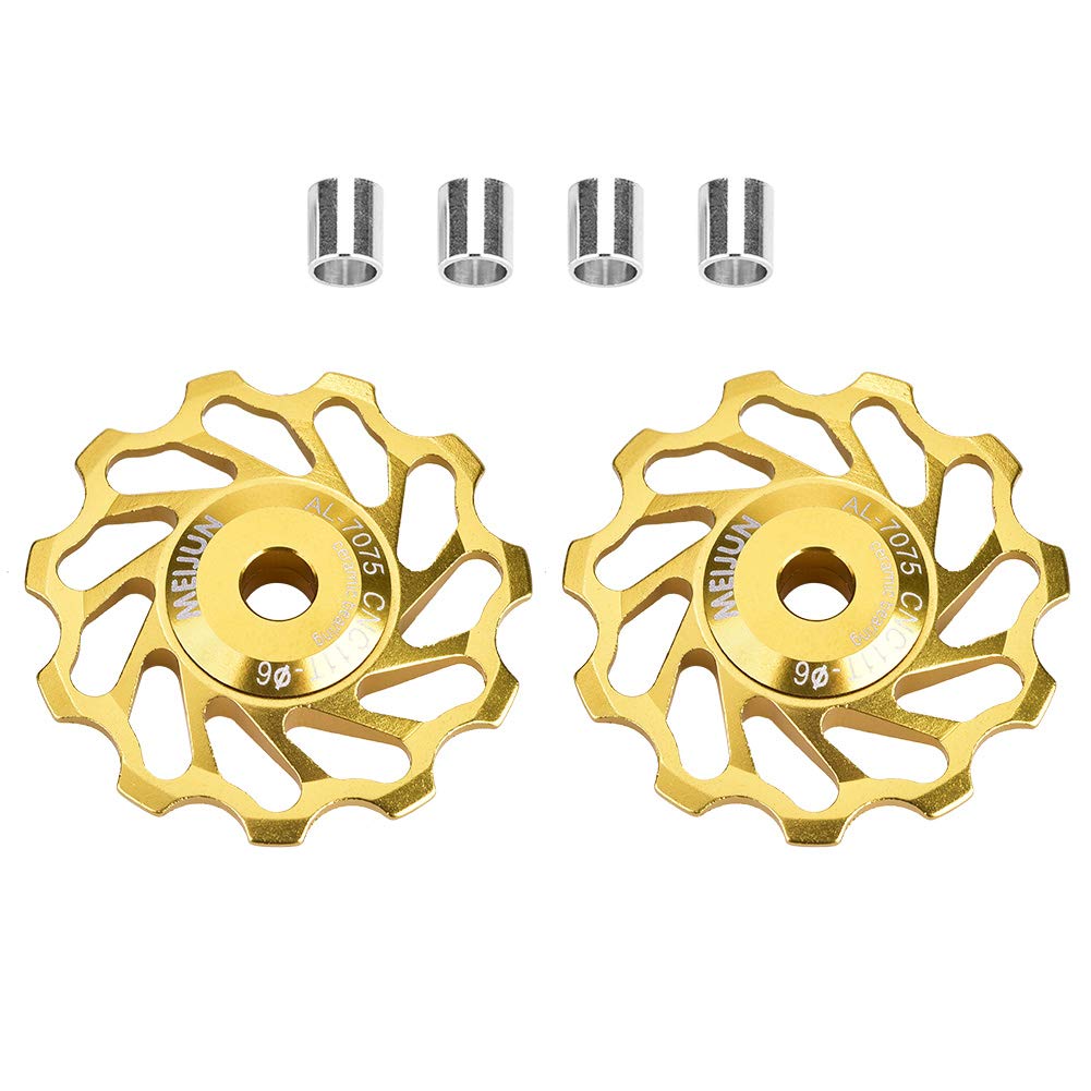 Rear Derailleur Pulley, ycle Ceramic Bearing Rear Transmission 11T/13T Road Mountain Bike Pulley Guide Roller Black/Gold 1 Pair(11T Golden )