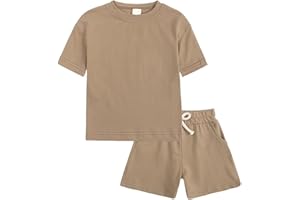 Tween Boys Clothes Summer Cotton Short Sleeve Top Shorts Set 2 Piece Casual Outfit Toddler Boy Girl Active Breathable Gym Set