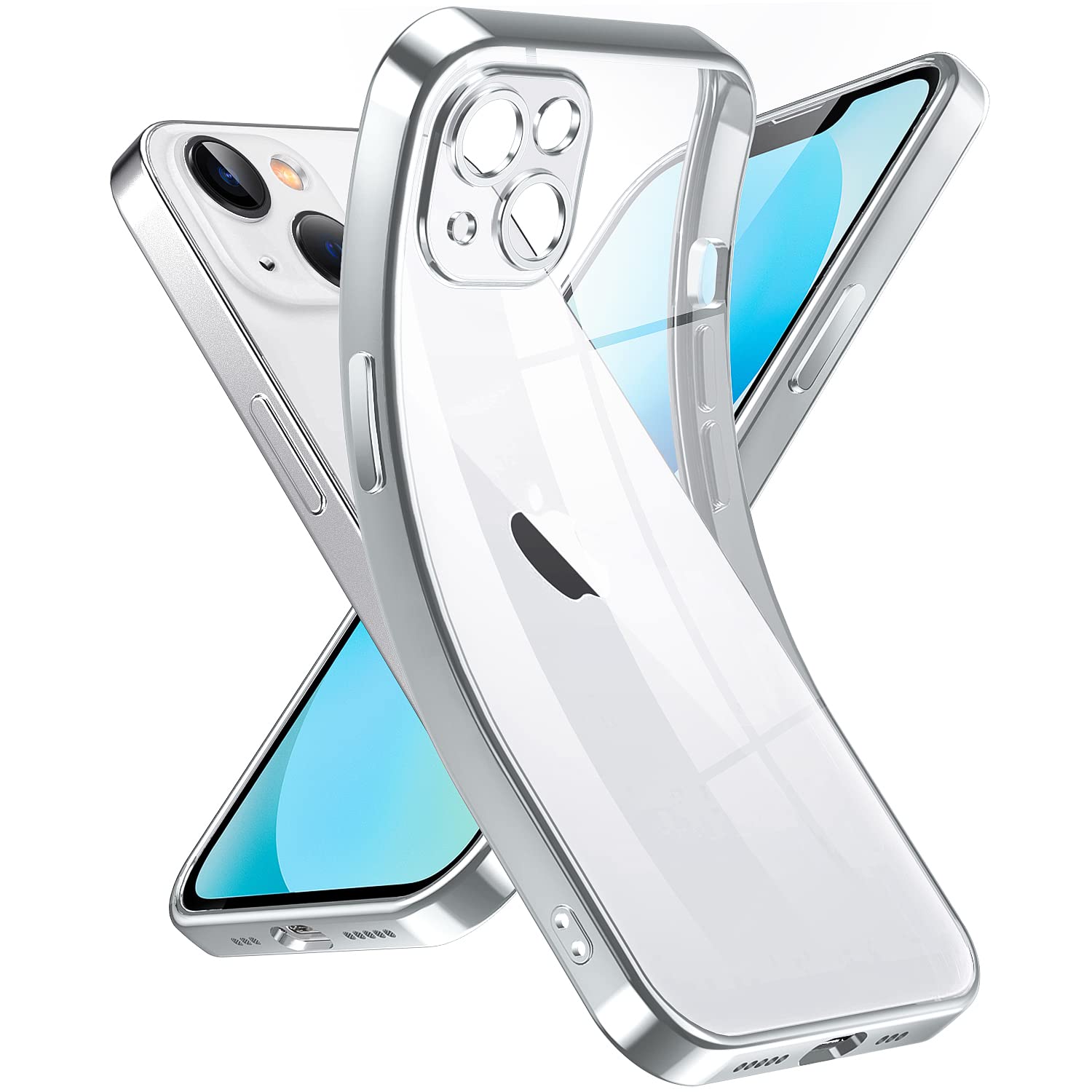 Supdeal Crystal Clear Case for iPhone 13, [Never Yellow] [Camera Protection], Thin Slim Fit Transparent Soft Silicone Phone Protective Case Cover, 6.1 Inch, Silver — image 1