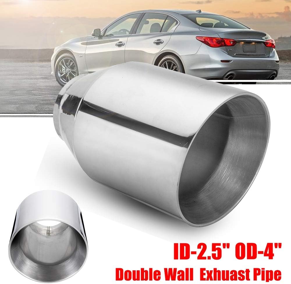 LUOERPI Universal 2.5" Inlet 4" Outlet Car Exhaust Tip Auto Tail Pipe Muffler Dual Wall Angle Cut Outlet Nozzle