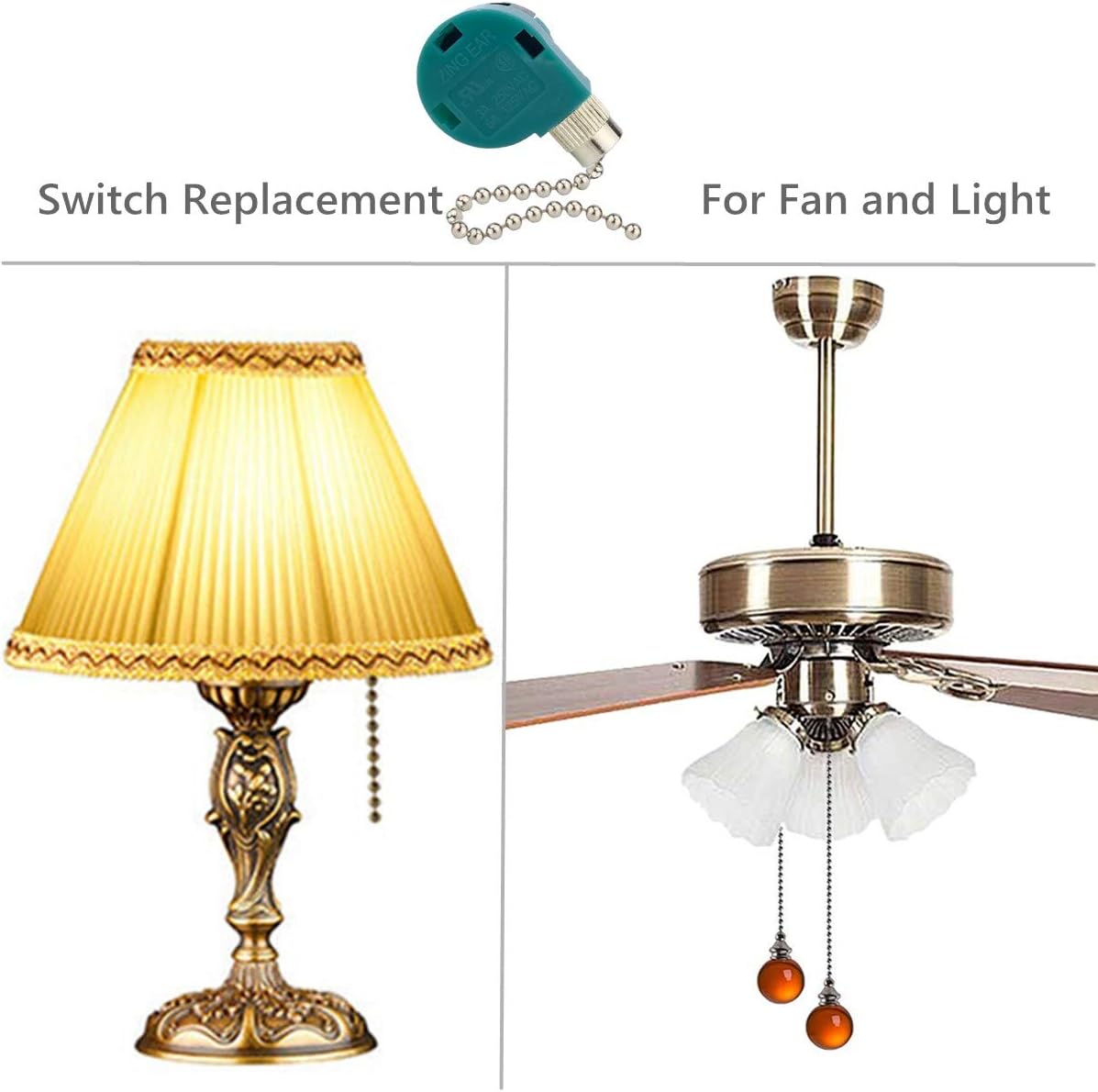 Ceiling Fan Switch 3 Speed 4 Wire Zing Ear ZE-268S6 Pull Chain Switch Control Replacement 3 Speed Control Switch Ceiling Fans, Wall Lamps, Cabinet Light - - 