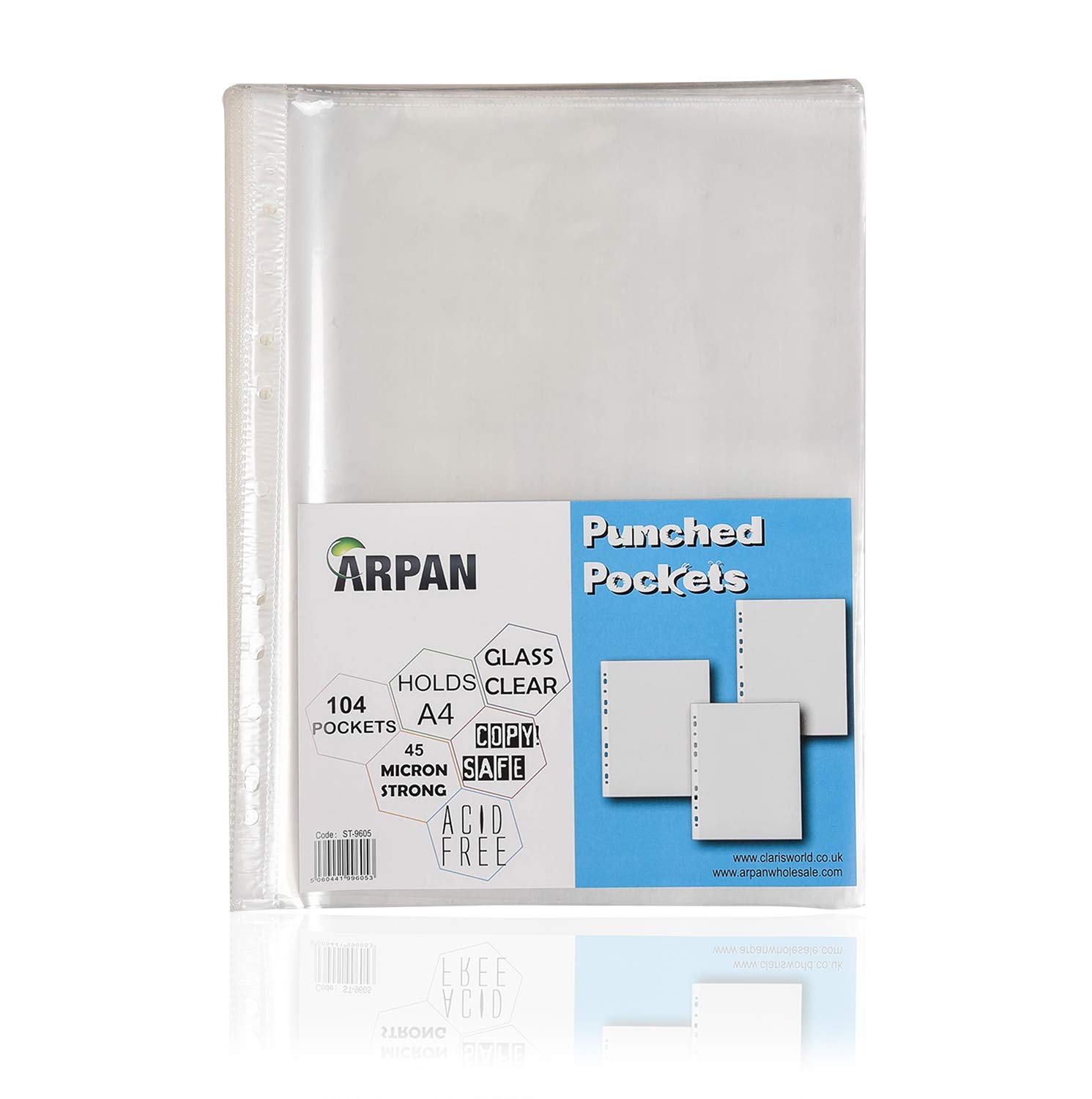 Punched Pocket A4 Strong 45 Micron Transparent Poly Wallets Glass Clear Sheet Protector by Arpan (A4-104 X 2 Pack)