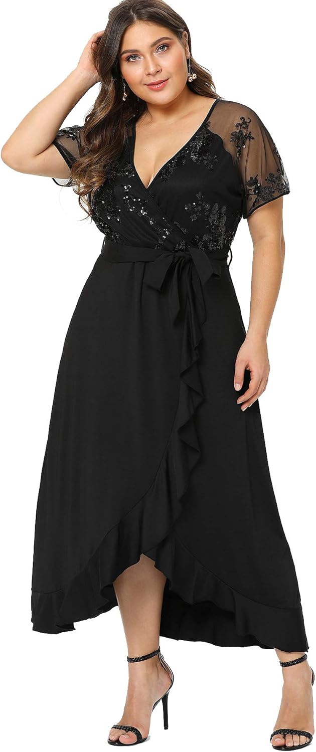 Milumia Plus Size Empire Waist Maxi Dress Ruffle Split Semi Sheer Solid Dresses at  Women’s Clothing store