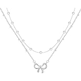 KNOWTODAY Bow Necklace Trendy 14k Gold Silver Plated Pearl Choker Bow Pendants Necklace Layered Necklaces for Women Jewelry Gift