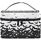 ZOEO Makeup Train Case Black Bat Halloween Korean Carrying Portable Zip Travel Cosmetic Brush Bag Organizer Large for Girls Women