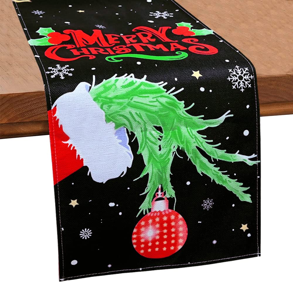 13x108Inch Christmas Table Runner, Christmas Decorations Elf Party Decor Merry Christmas Table Runner for Xmas Holiday Kitchen Dining Table Decoratio