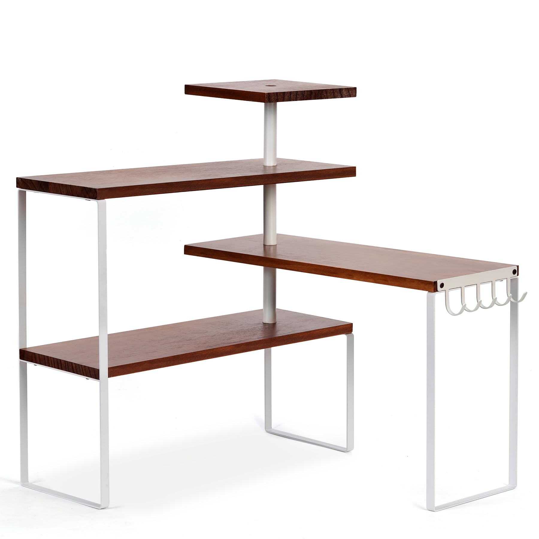 JUJOYBD Corner Shelf Kitchen Worktop - 4 Tier Spice Rack with Hooks - Standing Corner Kitchen Shelf Desk Organiser for Living Room, Bathroom & Office