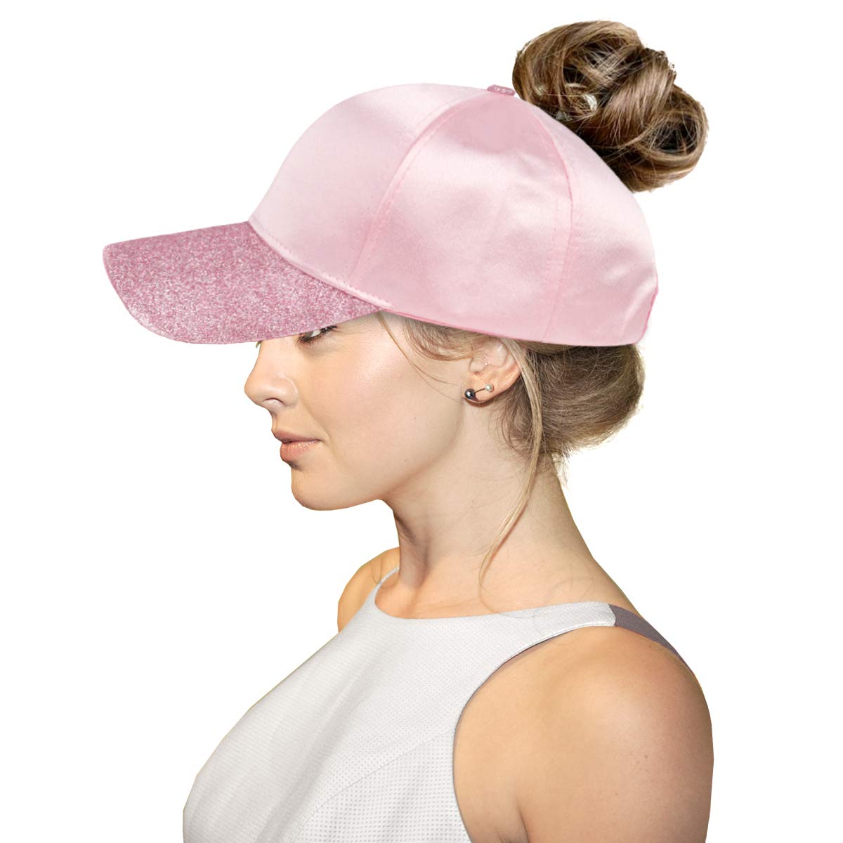 FADA Glitter Ponytail Baseball Cap High Ponytail Hat Women Messy Buns Mesh Ponycap Dad Hat