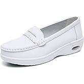 NVBUKE Women's Air-Cushion Orthopedic Slip-On Nurse Shoes Fashion Round-Toe Wedge Heel Thick-Soled Comfortable Arch Support Walking Loafers