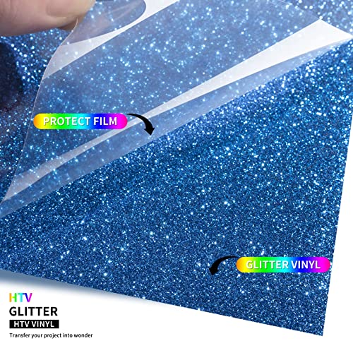 Blue Glitter HTV Heat Transfer Vinyl HTV Rolls 12inx5ft, Glitter Iron