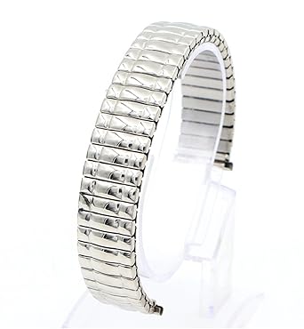 Amazon 腕時計伸縮バンド 20mm シルバー のびる ステンレス 光沢