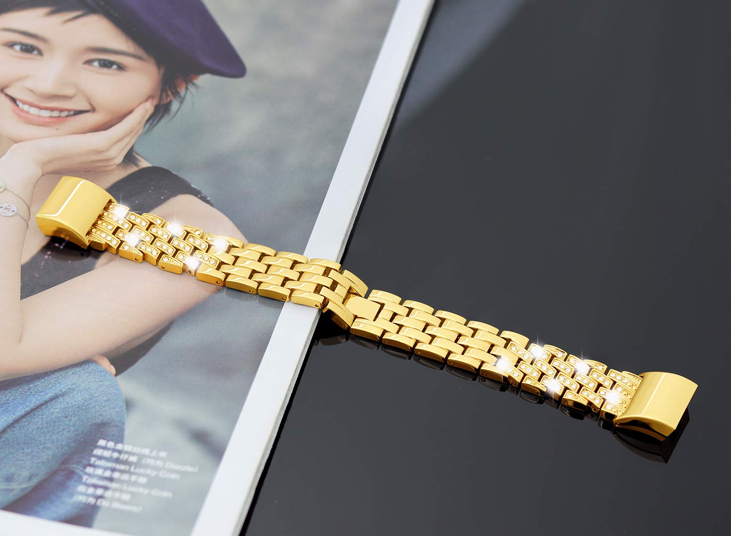 Kaleidoc Bands Compatible Fitbit Charge 2 - Metal Replacement Wristband with Premium Rhinestone Crystals, Adjustable Classy Bracelet Strap Compatible Fitbit Charge 2 Bands