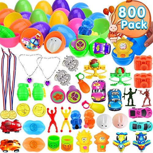 Duperym 800 Pack Jumbo Easter Eggs - Easter Egg Stuffers Filled 800 Easter Eggs with 800 Novelty Toys Inside Airplane Fidget Toy, Surprise Eggs Prize and Game Party Favor for Kids Easter Bag Fillers