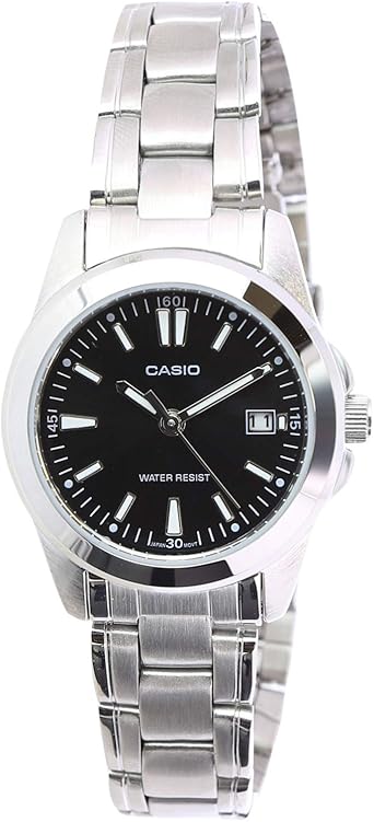 Casio - Reloj analógico de Cuarzo para Mujer, Correa de Acero Inoxidable, Caja Redonda de 26 mm