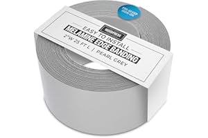 WoodPress® 2 inch Pearl Grey Melamine Edge Banding, Pre-Glued Veneer Tape – 25 ft Roll - Iron-On for Easy DIY Application – Will Cover The Edge of a Standard 8' x 4' MDF Panel