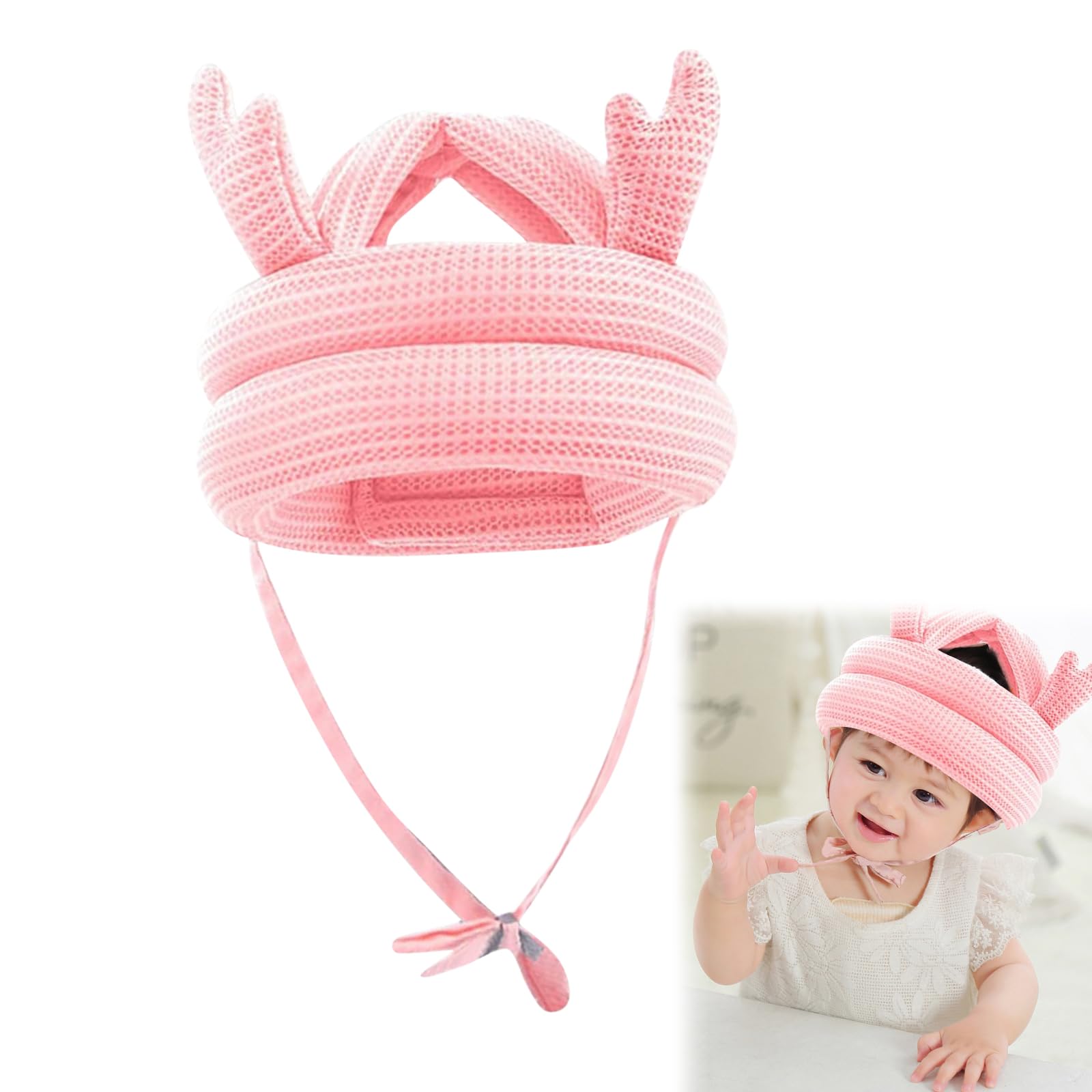 Baby Toddler Protective Cap,Baby Head Safety Protector,Adjustable Baby Learn to Walk Helmet,Infant Anti-Fall Anti-Collision Head Protection Hats,Soft Comfortable Baby Safety Cap,Pink,Kiuiom