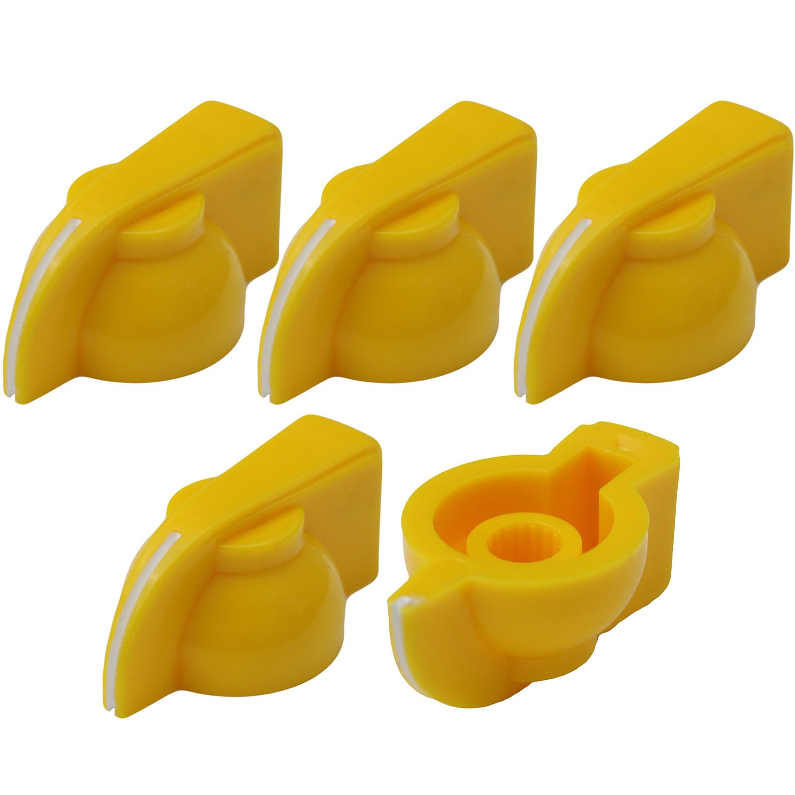 6mm Splined Hole Chickenhead Guitar/Amplifier/Equipment Control Knob Pack of 5 (Yellow)