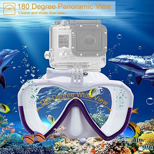 Startostar Snorkel Set, Camera Mount Panoramic View Diving mask, Innovative Air-Water Separated Channel & Anti-Fog Tempered Glass Lens with Gopro Adapter, Adjustable Straps & Silicone Mouthpiece - Thumbnail 6