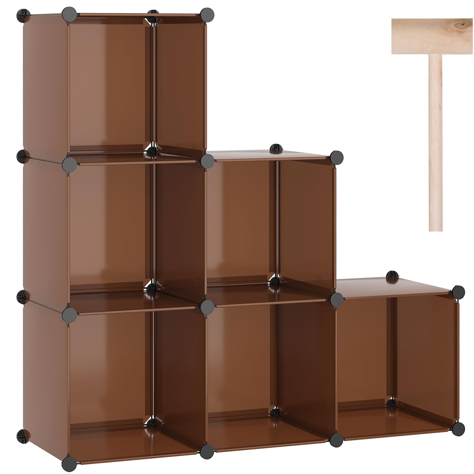 C&AHOME Cube Storage Organizer, 6-Cube Shelves Units, Closet Cabinet, DIY Plastic Modular Book Shelf, Ideal for Bedroom, Living Room, Office, 36.6" L x 12.4" W x 36.6" H Cocoa UPCS06C Image