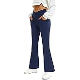 FireSwan Womens Crossover Flare Leggings with Pockets Bootcut High Waisted Yoga Pants Tummy Control Gym Workout Work Pants