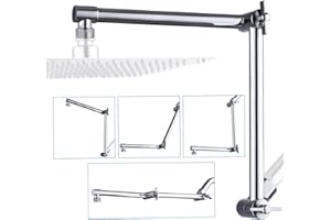 G-Promise 16 Inch Shower Head Extension Arm, Solid Brass Height & Angle Adjustable Extender, Rise or Lower Rainfall and Fixed Shower Head (Chrome)