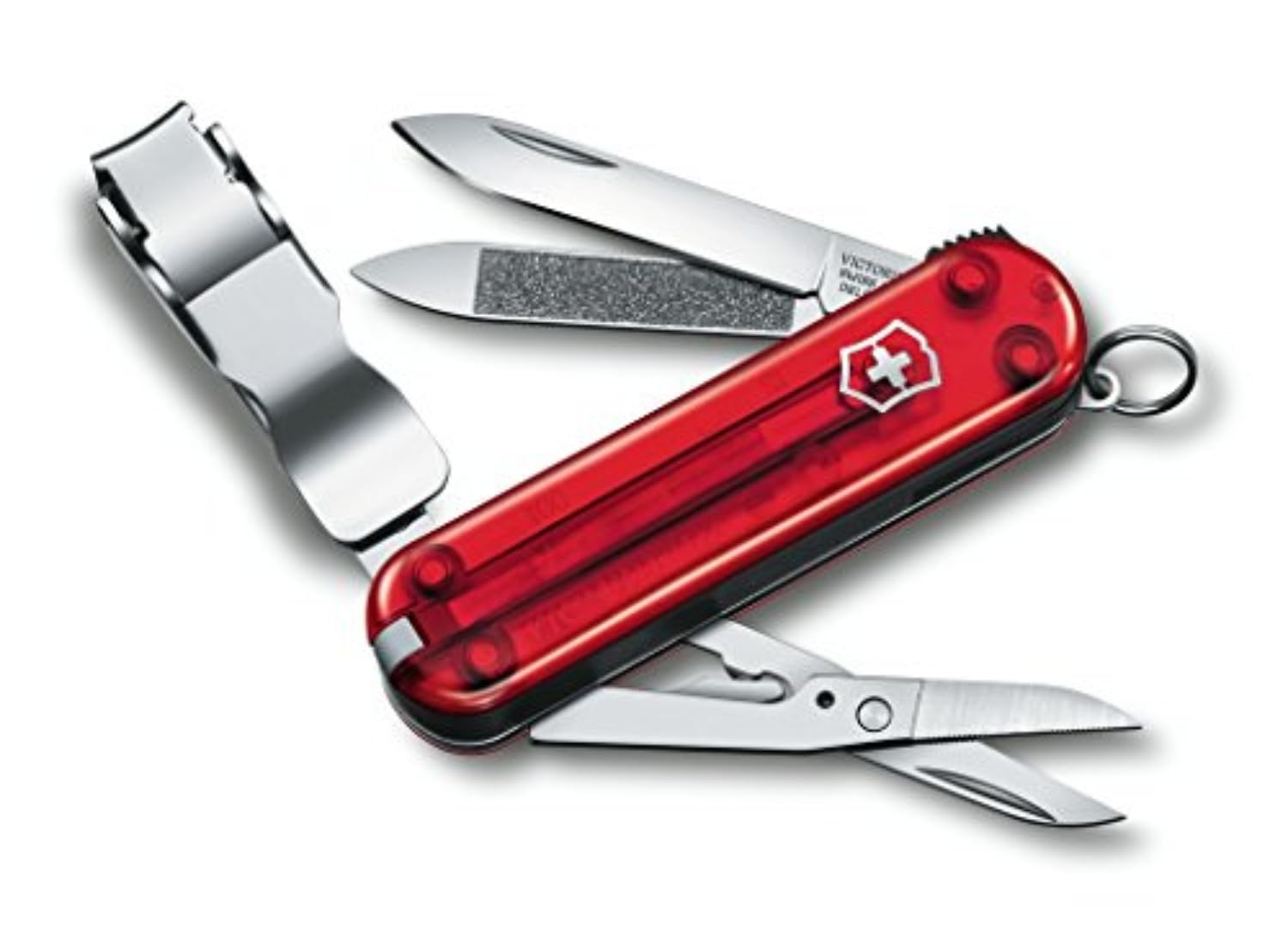 Victorinox Nailclip 580, Swiss Made, 8 Functions, Nail File, Nail Clipper, Blade, Scissors, Red Transparent
