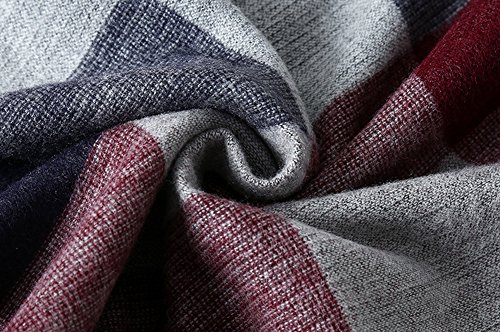 MuNiSa Men's Winter Scarf Plaid Stripes Long Cashmere Scarves with Tassel(White) - Thumbnail 5