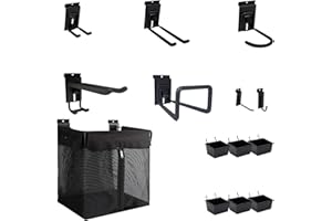 HODURWALL Slatwall Hooks Accessory 25 Pcs, Heavy Duty Single and Double Slatwall Hooks & Hanger Metal Accessories with 6 Slatwall Bin, 1x Slatwall Basket with Zipper