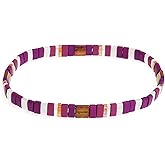 Sonateomber Tila Flat Beaded Stretch Bracelets for Women, Trendy Stackable Colorful Glass Square Beads Stack Bracelet Beach Jewelry Gift