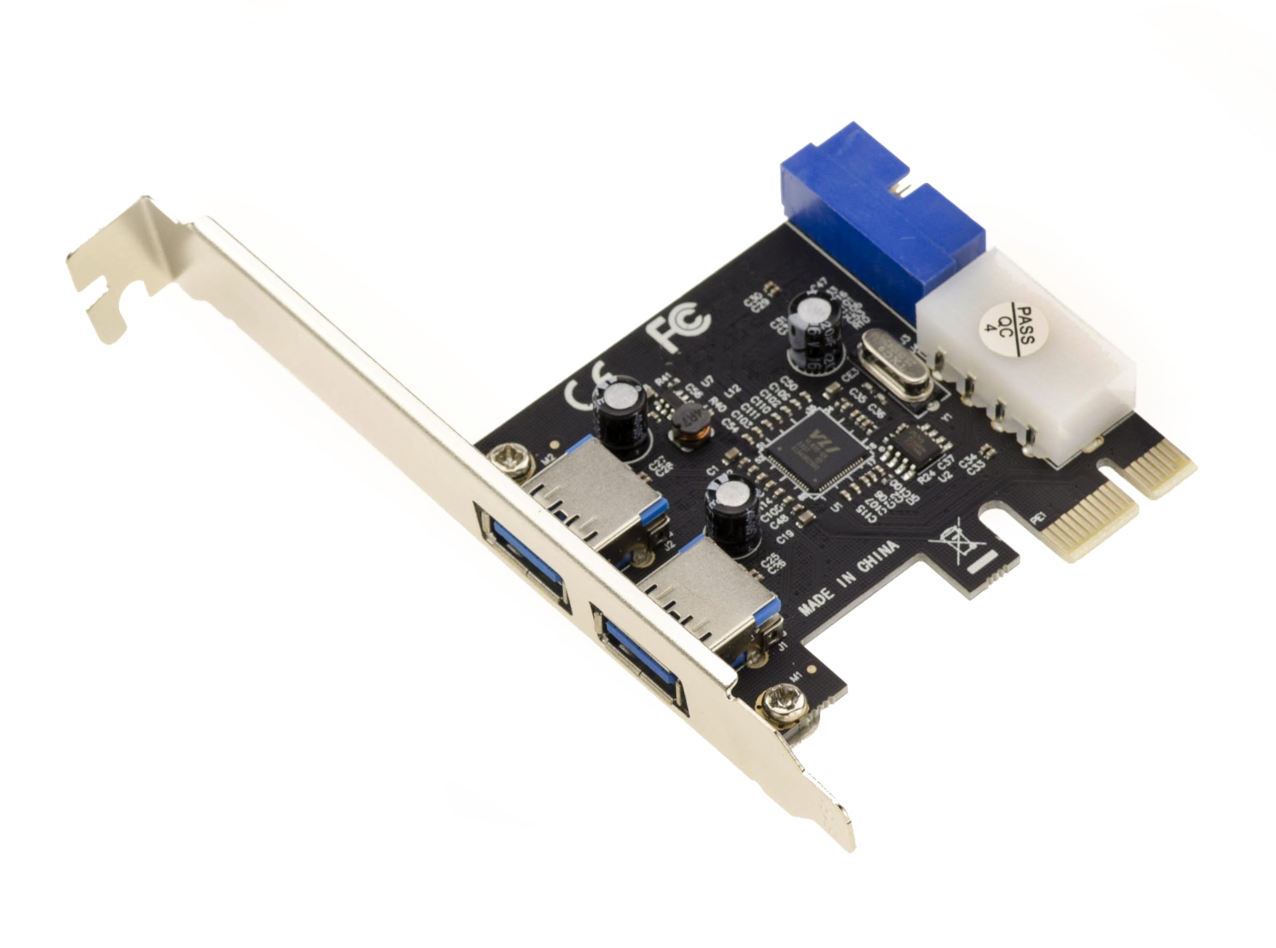 KALEA-INFORMATIQUE PCIe to USB 3.0 controller card with 4 5G ports: 2 EXTERNAL and 2 INTERNAL (USB3 19-pin socket). With Via VLI VL805 chipset