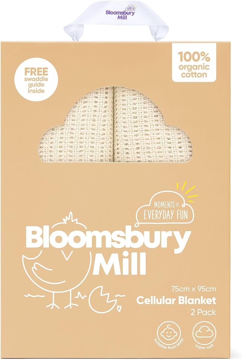 Bloomsbury Mill Cellular Baby Blankets 100% Organic Cotton Pack of 2