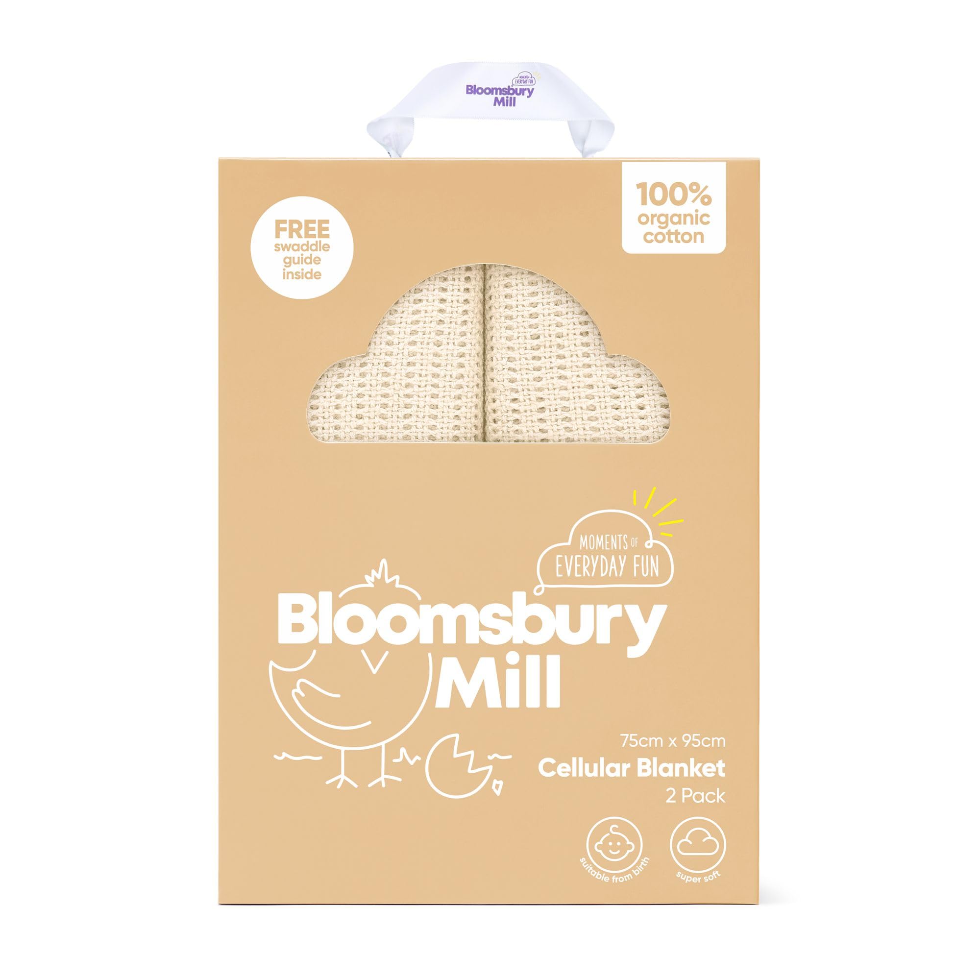 Bloomsbury Mill - Cellular Blankets Baby - Soft 100% Organic Cotton Baby Blanket - Pack of 2 - Essentials For Newborn - Ideal for Cot Bed, Travel, Car Seat, Pram, Moses Basket - Cream 75x95cm