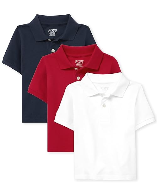 The Children's Place Baby Boys and Toddler Boys Short Sleeve Pique Polo, Classic Red/Nautico/White, 5T