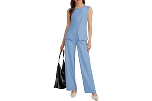 Casly Lamiit Women's 2 Piece Blazer Outfits Sleeveless Crewneck Vest Wide Leg Pantsuit 2025 Dressy Casual Work Sets