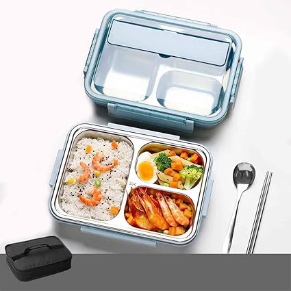 Amazon お弁当箱防漏型大容量1500ml軽量304ステンレス密閉仕切り4点ロックトップ収納おしゃれシンプルモダンメンズ レディーステイストレス保温バッグ ブラック ブルー B3 Yqb 弁当箱