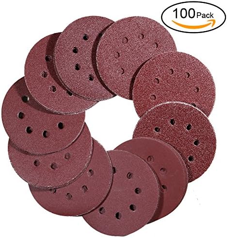 Bingogous 5 Inch 8-Hole Hook and Loop Sanding Discs 100PCS 40 60 80 100 120 180 240 320 400 800 Grit Assorted Orbital Sander Round Sandpaper