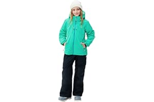 SMONTY Girls Boys Ski Suit Kids Snowsuits Waterproof Snowboard Elastic Hood Jacket with Bib Pants, Windproof Winter Warmth