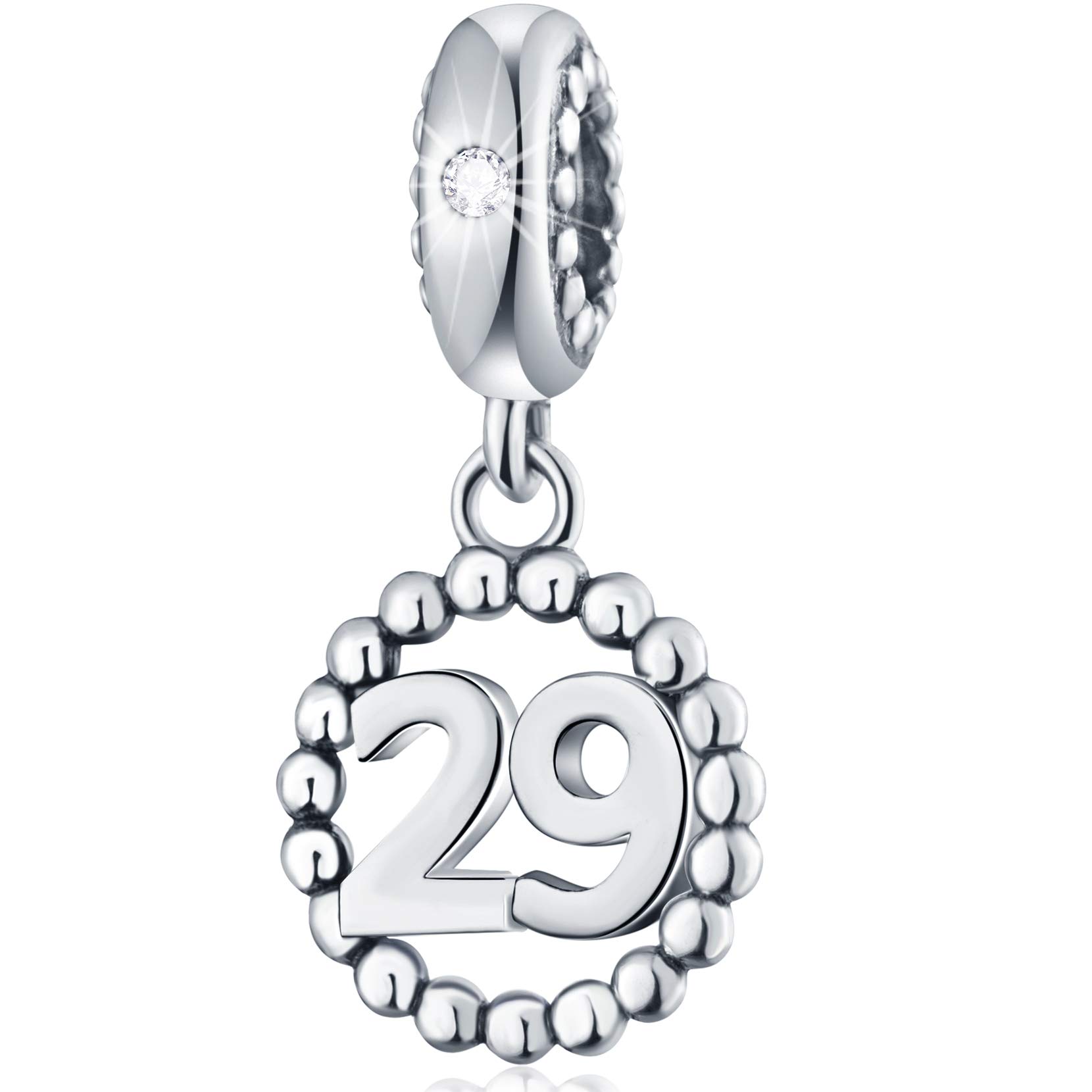 29 Number Bracelet Charms, 925 Sterling Silver Pendant Beads Fit Pandora Charm Bracelets, Necklace, and European Snake Chain, Dangling for Happy Birthday 29th Anniversary 29 Years