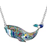 BONSNY Signature Ocean Collection “TESS” Statement Alloy Chain Enamel WHALE Pendant Necklace 18"