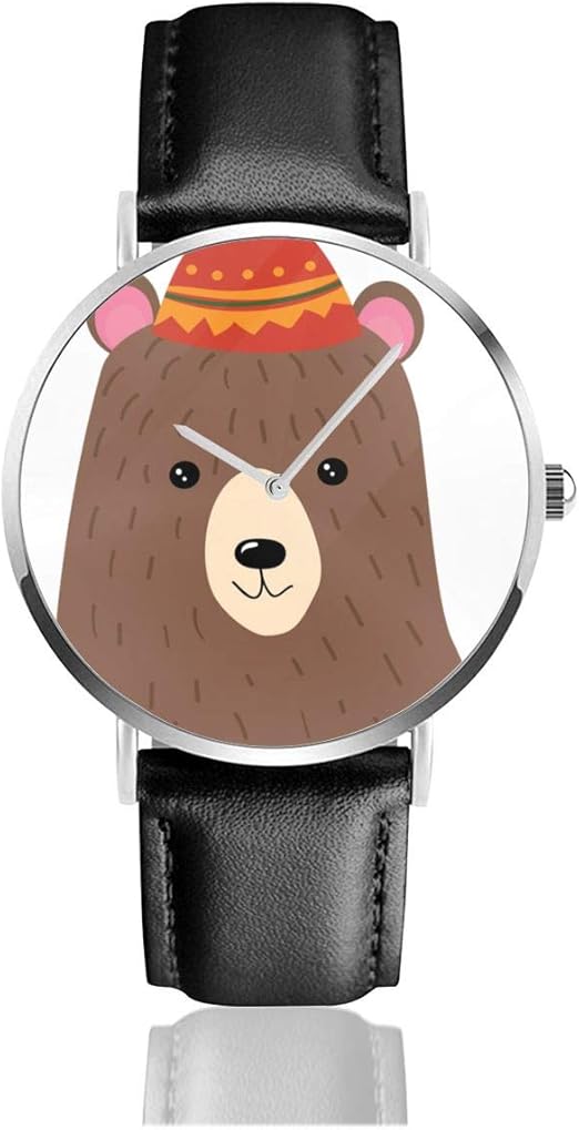 Orologio da polso da donna da uomo, ritratto di cartone animato Orso  stilizzato Grizzly (2) Moda casual casual in pelle Orologi Cinturino in PU  impermeabile: Amazon.it: Orologi