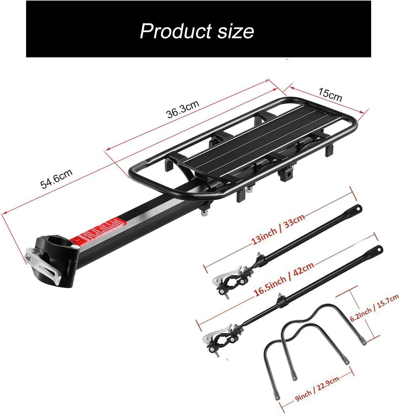 Calar Rear Bike Rack, Adjustable 110 lbs / 50KGS Pannier Bicycle Cargo Rack Quick Release Aluminum Bike Luggage Carrier Rack MTB Luggage Cargo Rack with Reflector (Upgraded-Black) : Sports & Outdoors