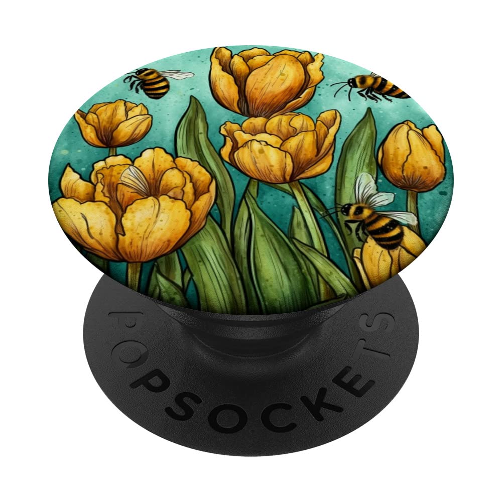 Abstract Van Gogh Style Honey Bee Tulip Flower PopSockets Swappable PopGrip