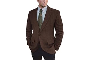 LYOUCI Vintage Mens Tweed Blazer Retro Wool Blend Suit Jackets Herringbone Two Button Sport Coat Prom Business Casual Wedding